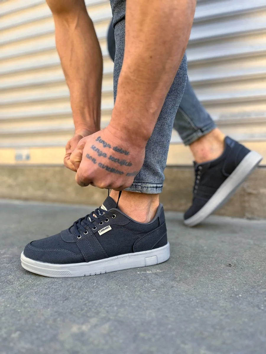 JY0118 REX Bağcıklı Keten Kumaş Erkek Günlük Sneaker Ayakkabı KGT - Füme