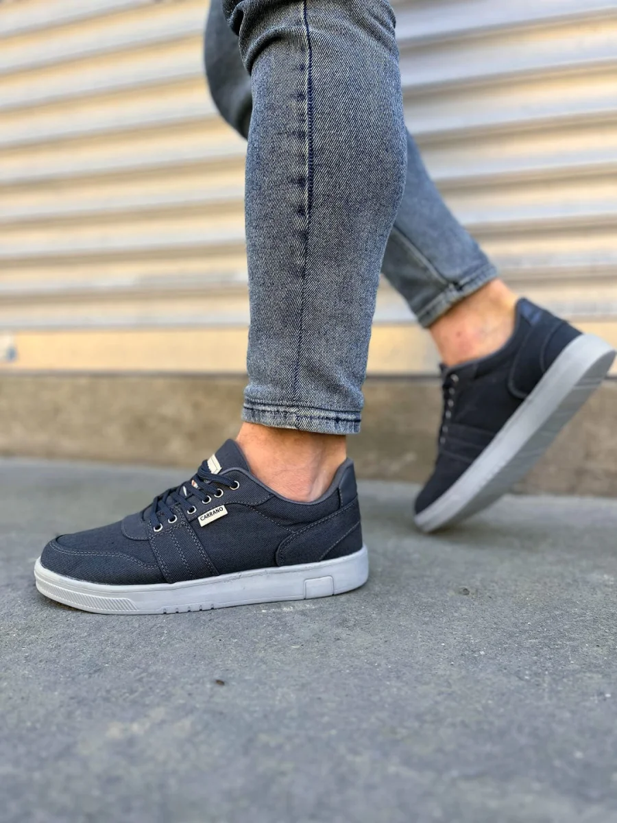 JY0118 REX Bağcıklı Keten Kumaş Erkek Günlük Sneaker Ayakkabı KGT - Füme