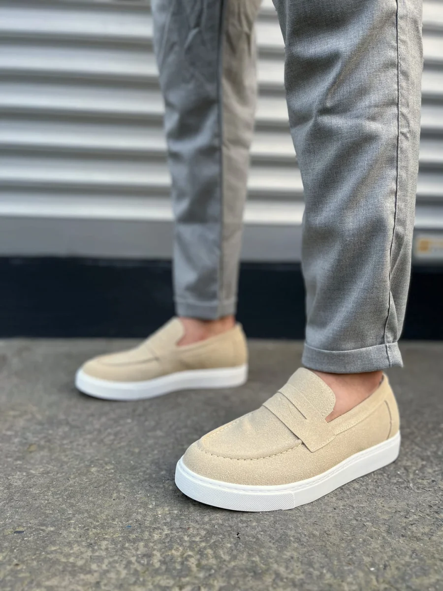 JY180 Estilo X Bağcıksız Süet Erkek Günlük Spor Klasik Ayakkabı SBT - Krem