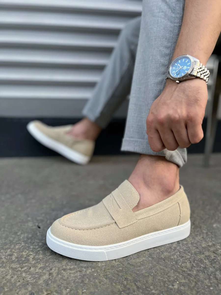 JY180 Estilo X Bağcıksız Süet Erkek Günlük Spor Klasik Ayakkabı SBT - Krem