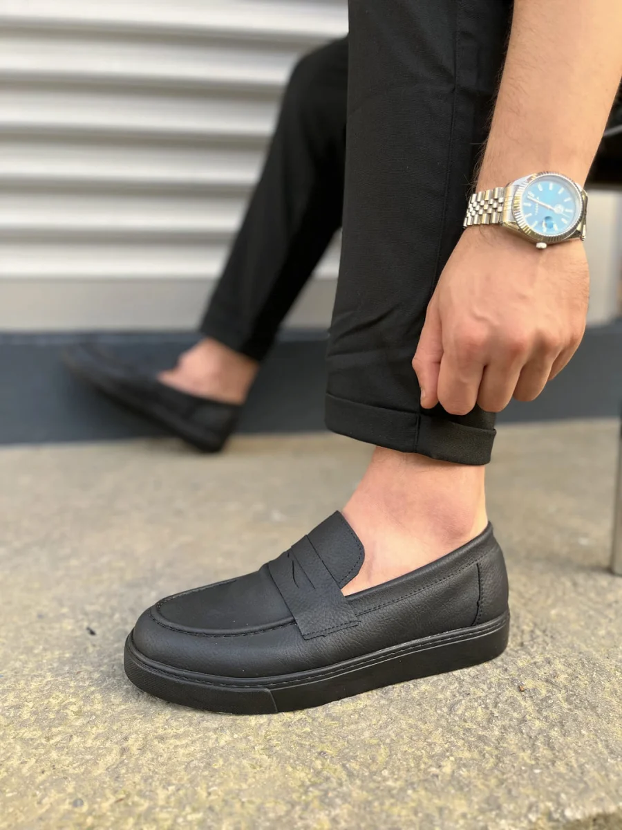 JY180 Estilo X Bağcıksız Cilt Erkek Günlük Spor Klasik Ayakkabı CST - Siyah