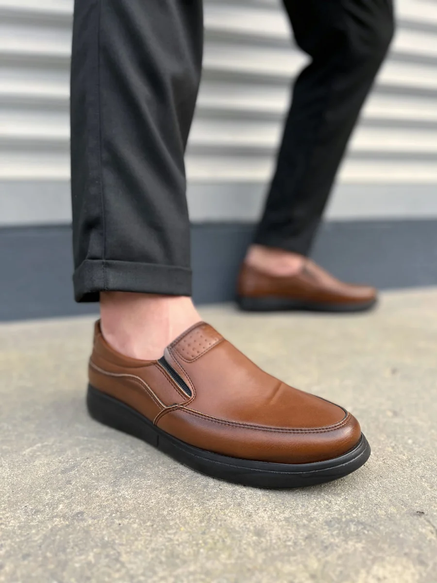 JY0410 Classique Bağcıksız Cilt Erkek Günlük Klasik Ayakkabı CST - Kahverengi