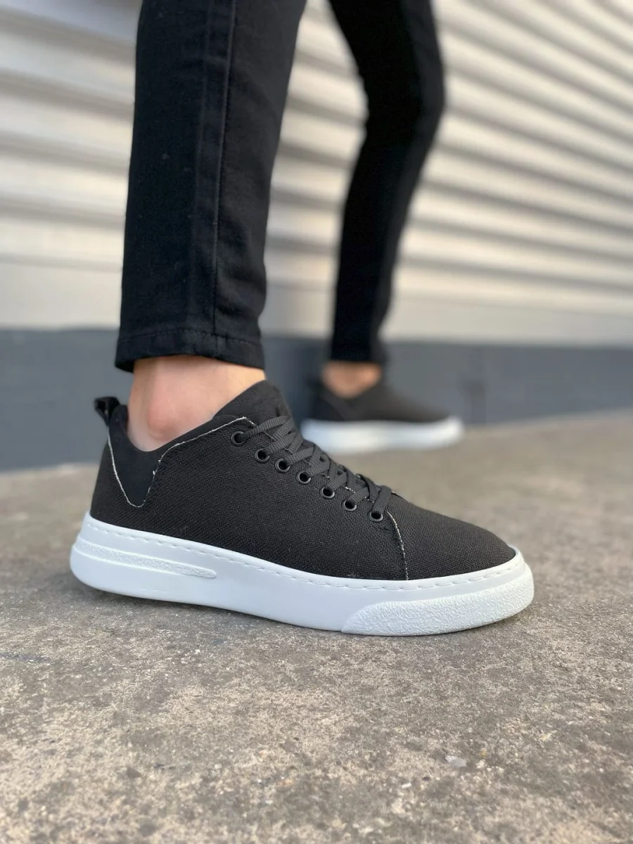 JY204 Flex Bağcıklı Keten Kumaş Erkek Günlük Sneaker Ayakkabı KBT - Siyah