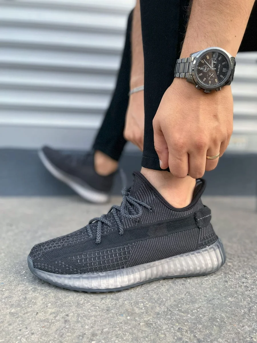 JY305 Pulse Bağcıklı Triko Kumaş Erkek Günlük Spor Ayakkabı TBT - Siyah