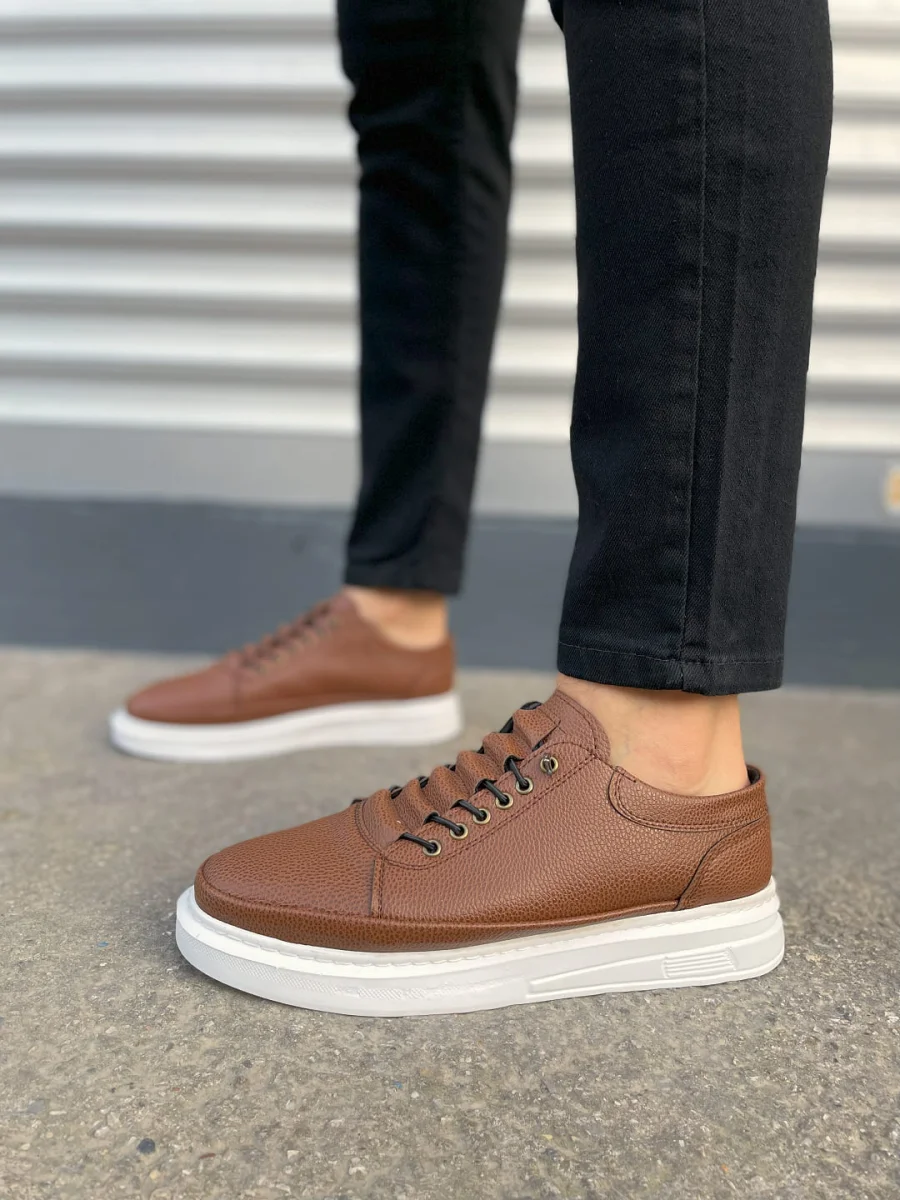 JY0535 Prime Bağcıklı Cilt Erkek Günlük Sneaker Ayakkabı CBT - Taba