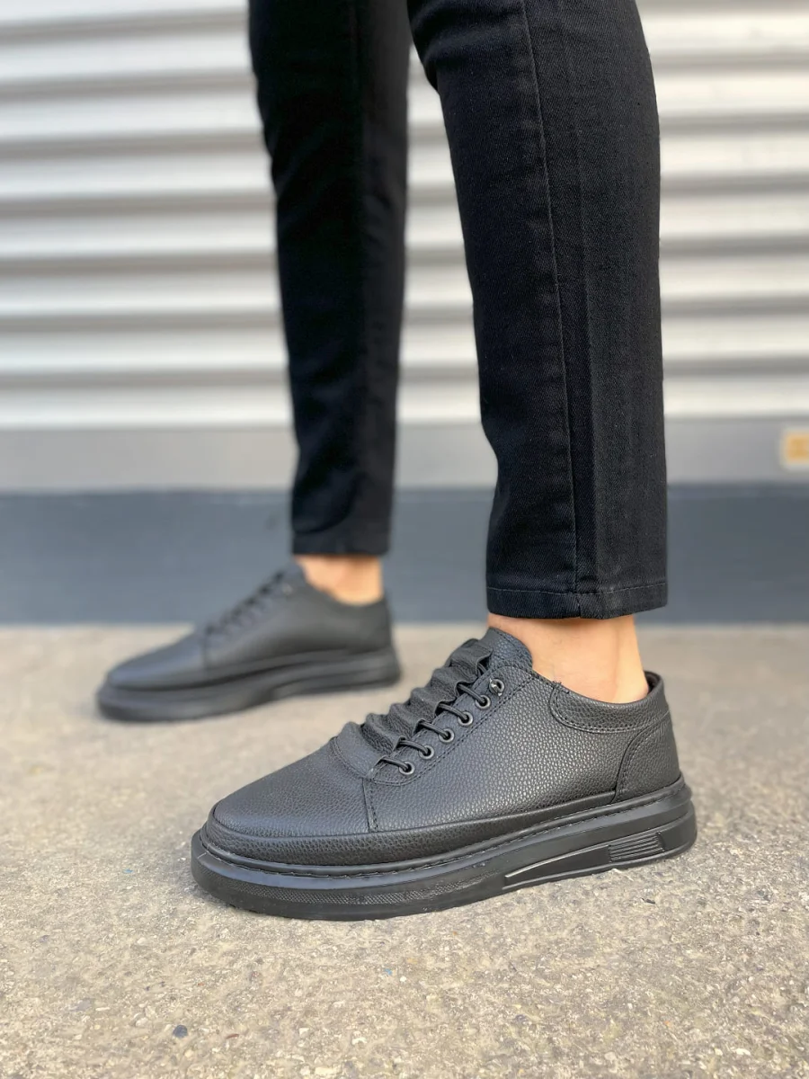 JY0535 Prime Bağcıklı Cilt Erkek Günlük Sneaker Ayakkabı CST - Siyah