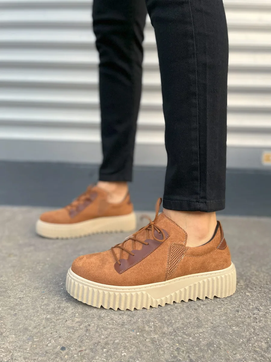 JY502 Bold Bağcıklı Süet Erkek Günlük Sneaker Ayakkabı SKT - Taba