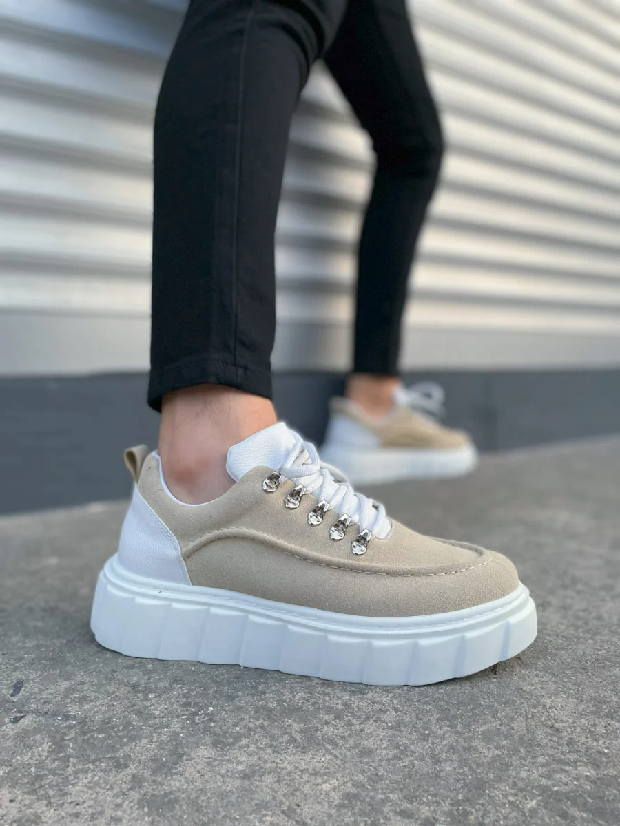 JY010 Cloud Bağcıklı Süet Erkek Günlük Sneaker Ayakkabı SBT - Krem/Beyaz