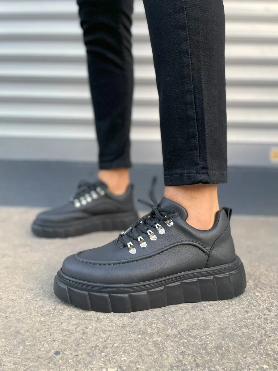JY010 Cloud Bağcıklı Cilt Erkek Günlük Sneaker Ayakkabı CST - Siyah