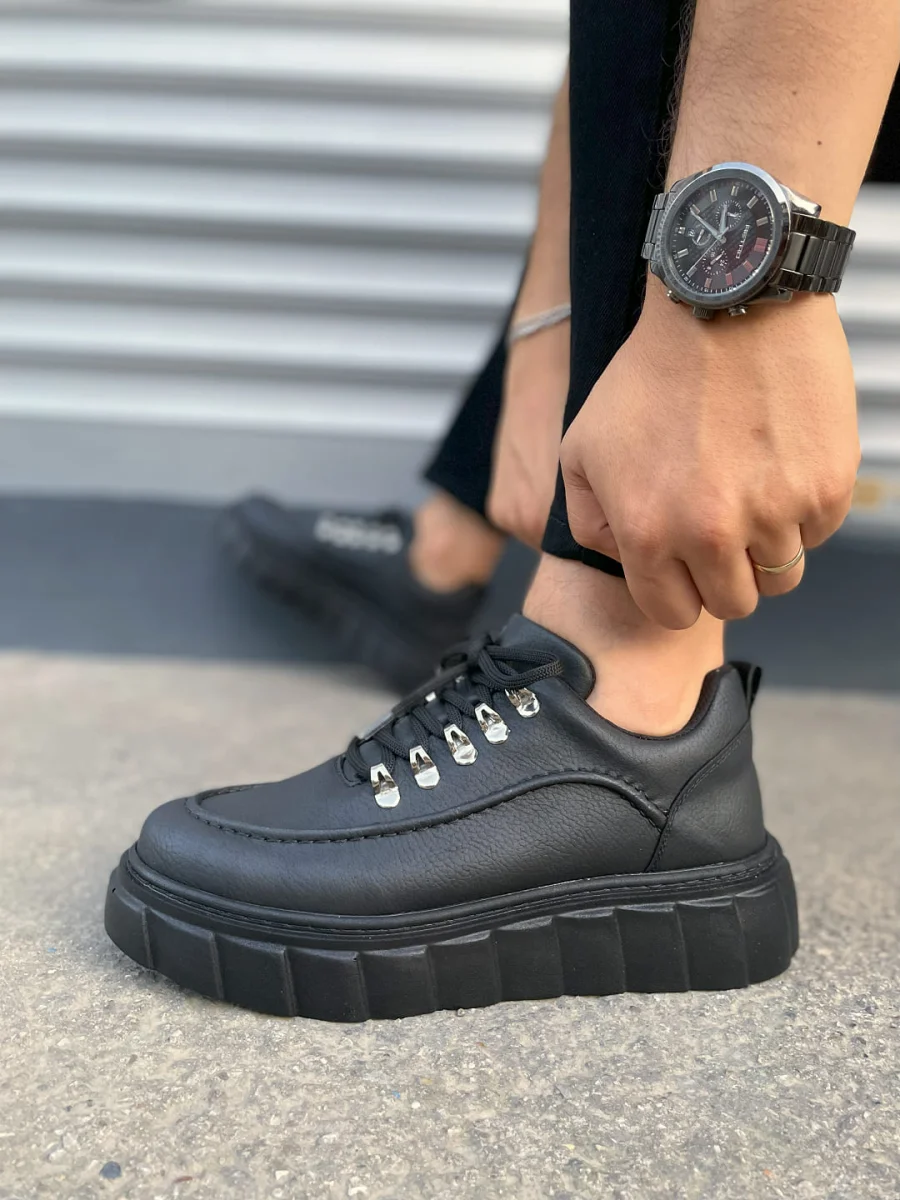 JY010 Cloud Bağcıklı Cilt Erkek Günlük Sneaker Ayakkabı CST - Siyah