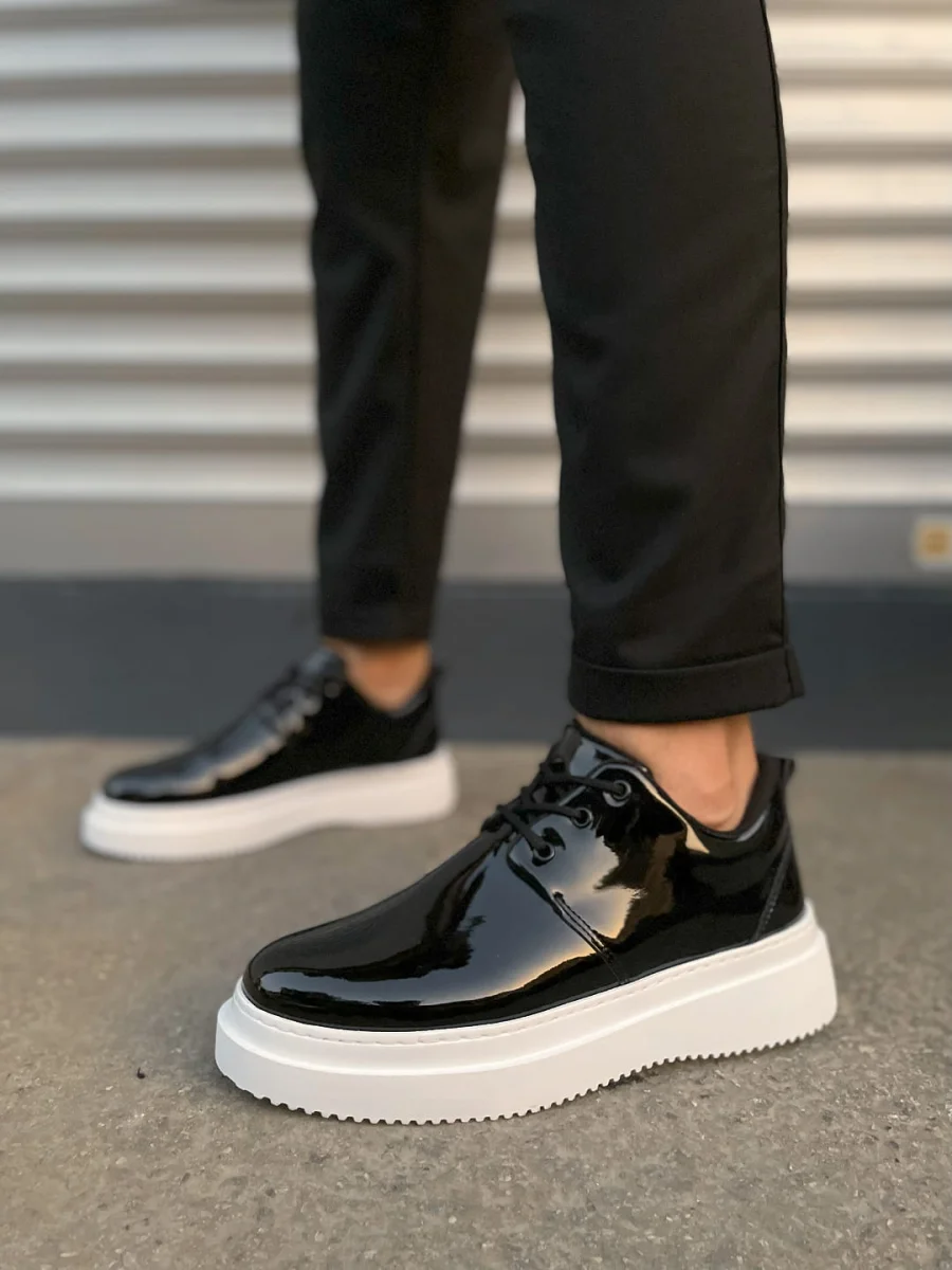 JY03 Luxor Bağcıklı Rugan Erkek Günlük Spor Klasik Ayakkabı RBT - Siyah