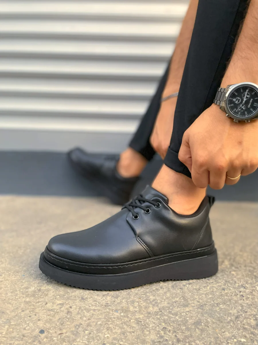 JY03 Luxor Bağcıklı Cilt Erkek Günlük Spor Klasik Ayakkabı CST - Siyah