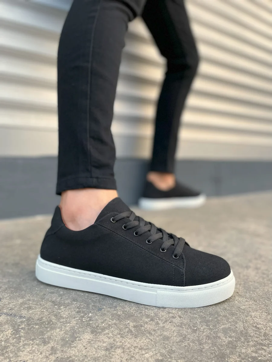 JY122 Mode Bağcıklı Süet Erkek Günlük Sneaker Ayakkabı SBT - Siyah
