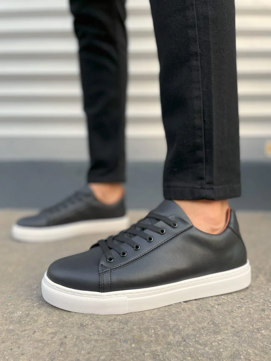 JY122 Mode Bağcıklı Cilt Erkek Günlük Sneaker Ayakkabı CBT - Siyah
