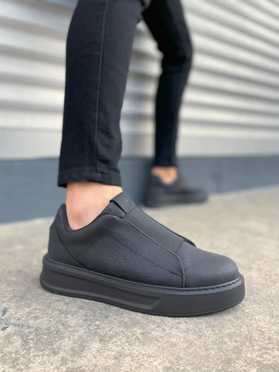 JY007 Alba Bağcıksız Cilt Erkek Günlük Sneaker Ayakkabı CST Siyah