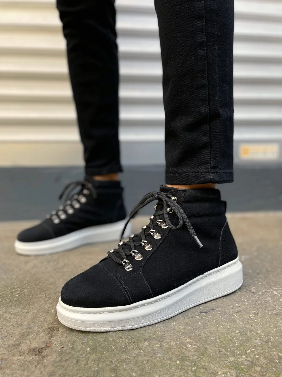 JY206 Ottawa Bağcıklı Ortopedik Taban Süet Erkek Spor Bot SBT - Siyah