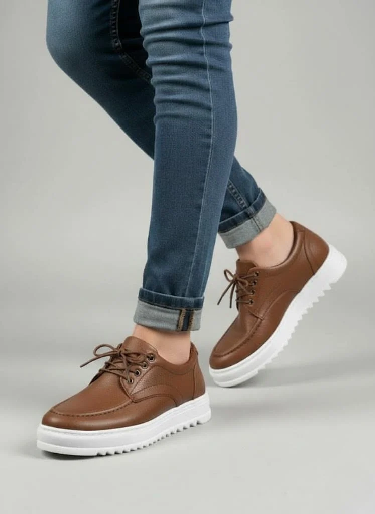 JY-T12x Arts Bağcıklı Cilt Erkek Günlük Spor Klasik Ayakkabı CBT - Taba