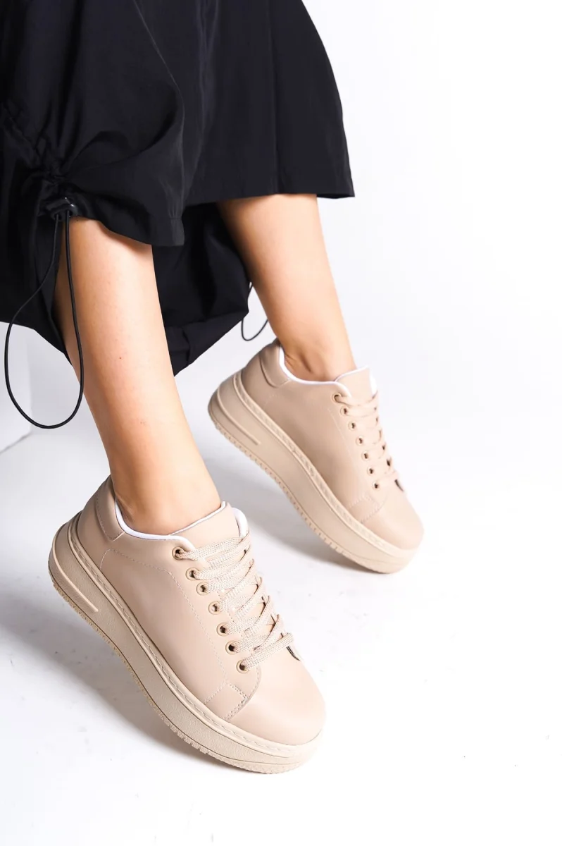 BIANA Bağcıklı Ortopedik Taban Kadın Sneaker Spor Ayakkabı CTT - Ten