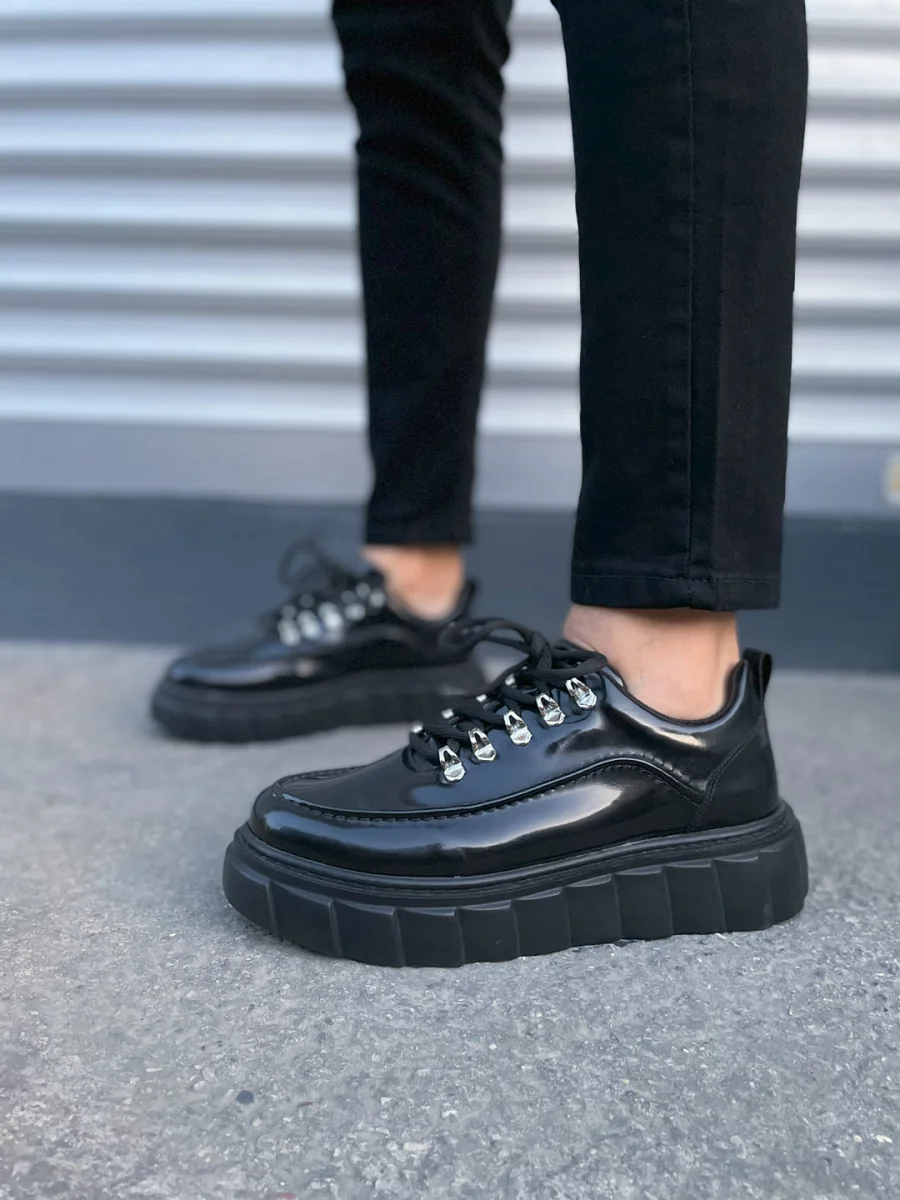 JY010 Cloud Bağcıklı Rugan Erkek Günlük Sneaker Ayakkabı RST - Siyah