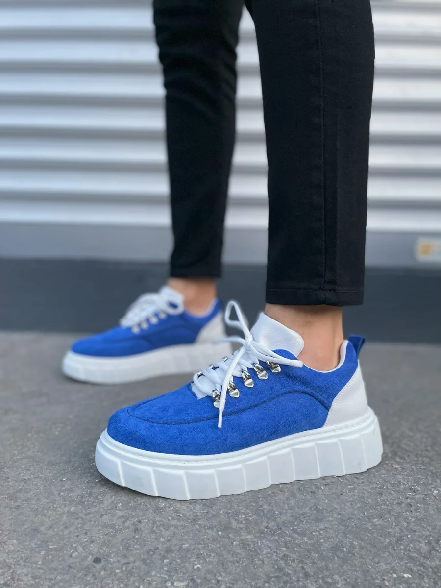 JY010 Cloud Bağcıklı Süet Erkek Günlük Sneaker Ayakkabı SBT - Mavi/Beyaz