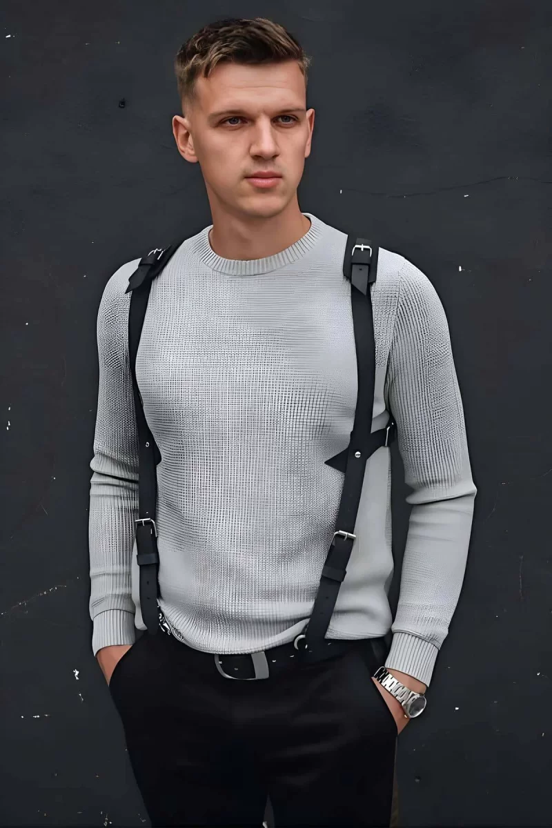 Omuz Detaylı Şık Erkek  Deri Harness, Erkek  Gömlek Üzeri Aksesuar - Brfm135