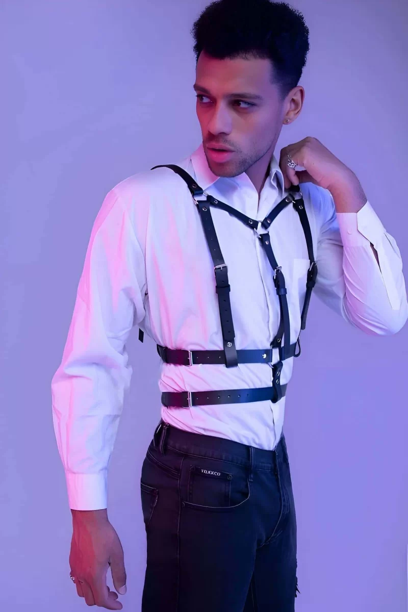 Şık Erkek  Deri Göğüs Harness - Brfm40