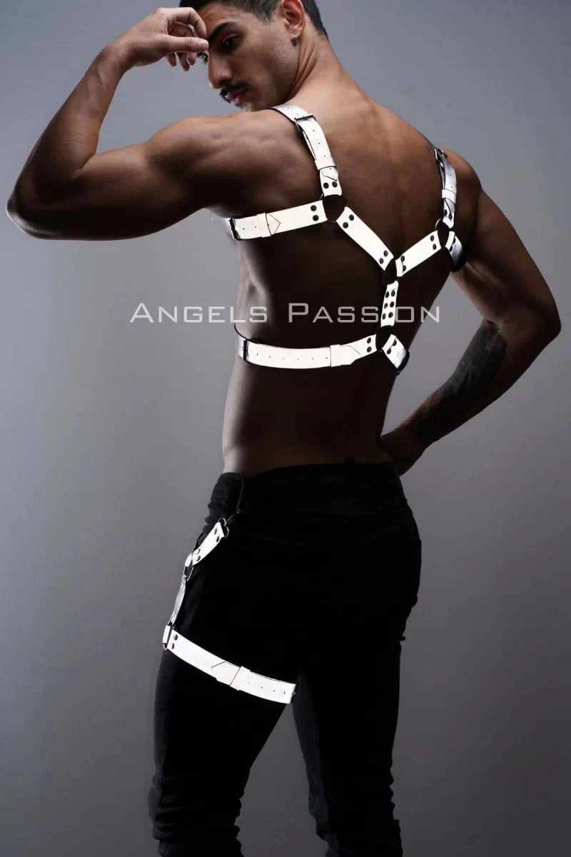 Reflektörlü - Karanlıkta Yansıyan Erkek  Göğüs Ve Bacak Harness Takım - Brfm199