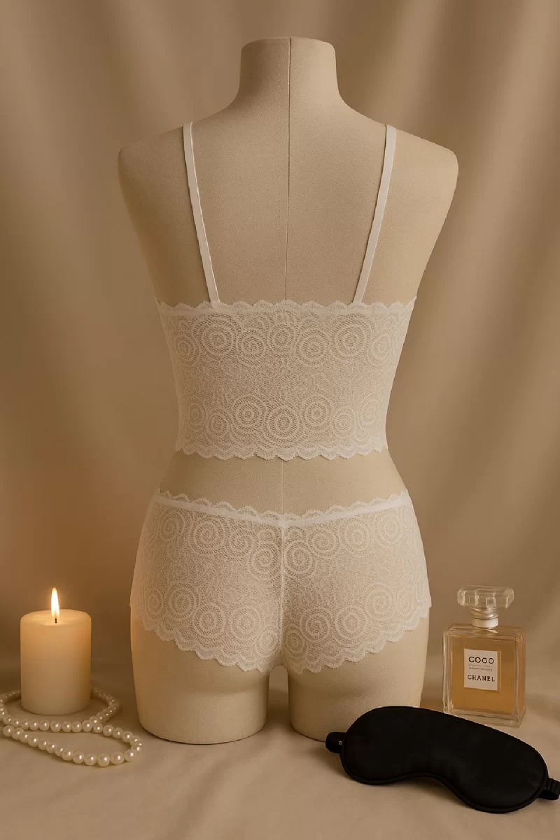 Kadın Beyaz Dantel Bralet Şort Takımı – Romantik Ve Zarif İç Giyim