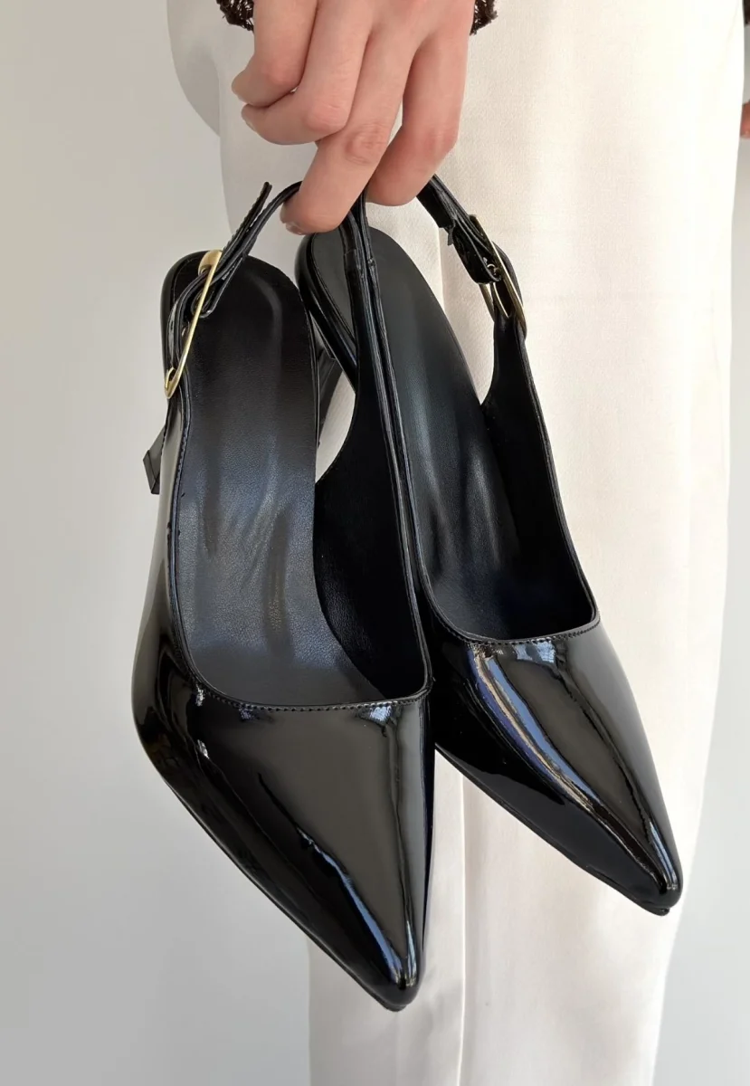 Hies Siyah Rugan Topuklu Ayakkabı