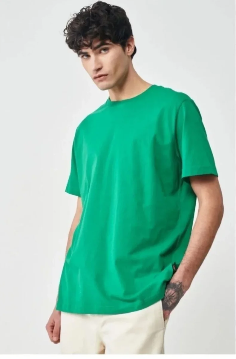 24/1 Düz A Kalite Oversize T-shirt - Yeşil -