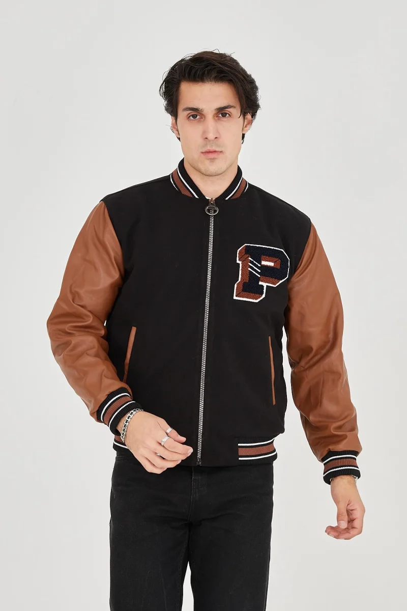 İçten Elyaf ve Astarlı Kolları Suni Deri Ceket - Kahverengi -