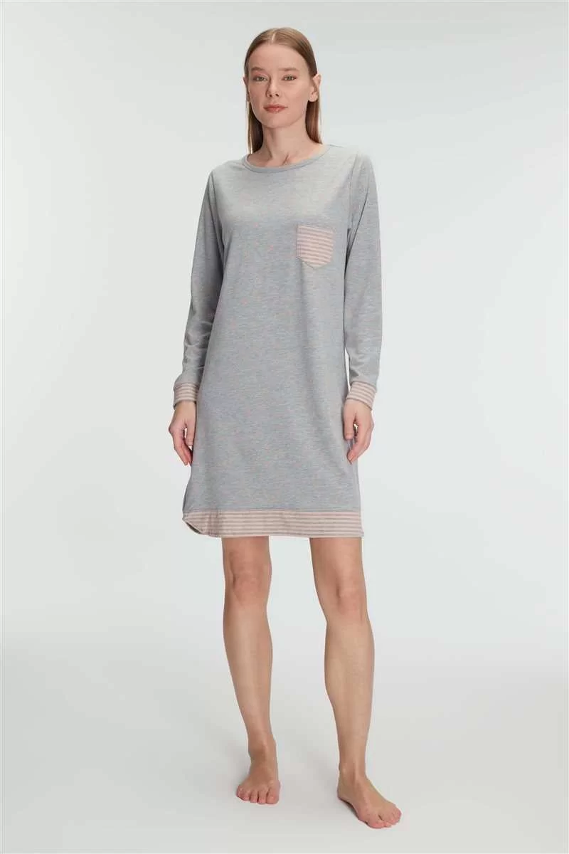 Kadın Pamuklu Uzun Kollu Yumuşak Dokulu Nefes Alabilen Gecelik