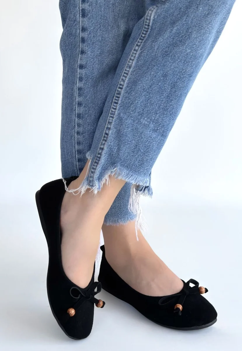 Cear Siyah Deri Tozu Süet Babet Ayakkabı