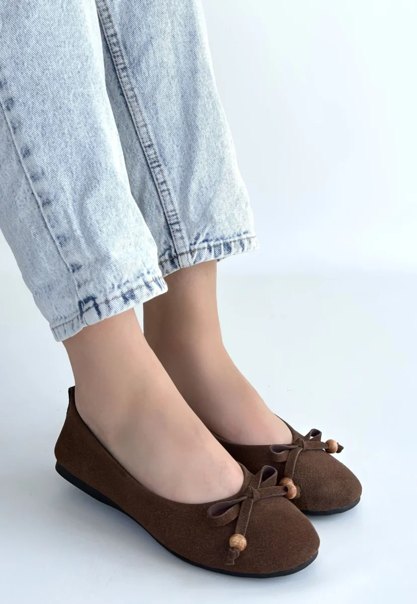 Cear Kahverengi Deri Tozu Süet Babet Ayakkabı