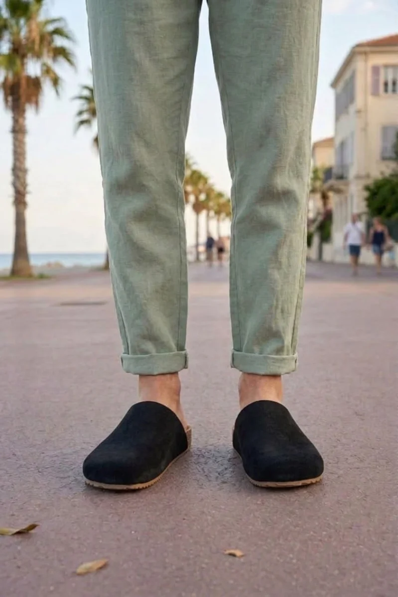 JY0556 Ravn Bağcıksız Hakiki Süet Deri Erkek Günlük Mantar Taban Loafer Klasik Ayakkabı HDMT - Siyah