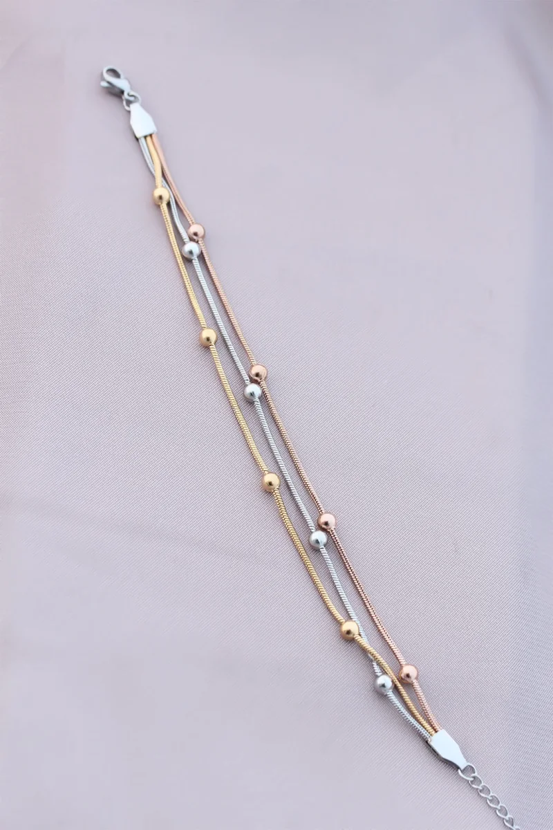 316L Kararmaz Çelik Gümüş Renk Top Zincirli Kadın Bileklik