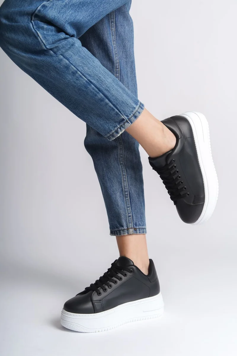 BIANA Bağcıklı Ortopedik Taban Kadın Sneaker Spor Ayakkabı  CBT - Siyah