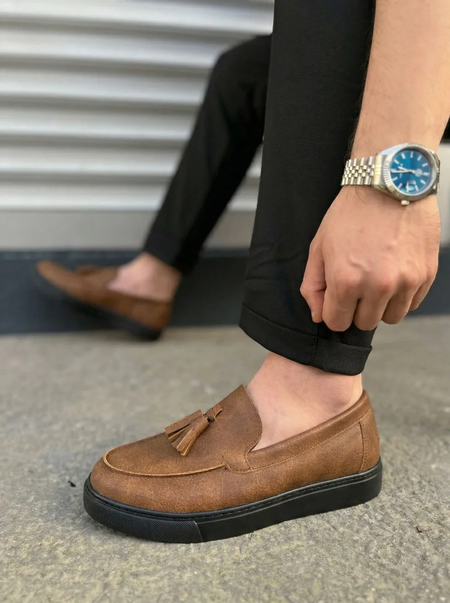 JY153 Bloom Bağcıksız Püsküllü Cilt Erkek Günlük Spor Klasik Ayakkabı CST - Taba