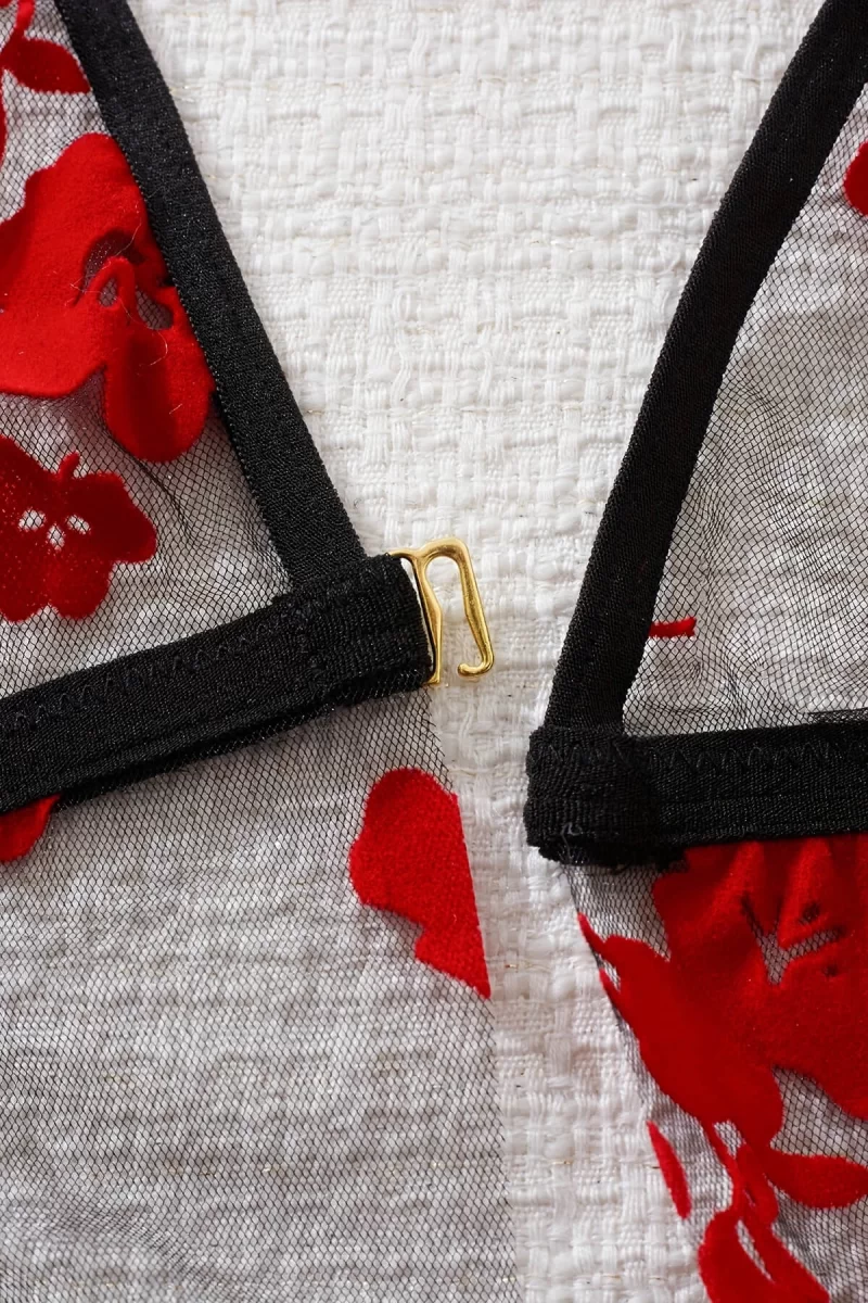 Çiçek Desenli Siyah Transparan Gecelik