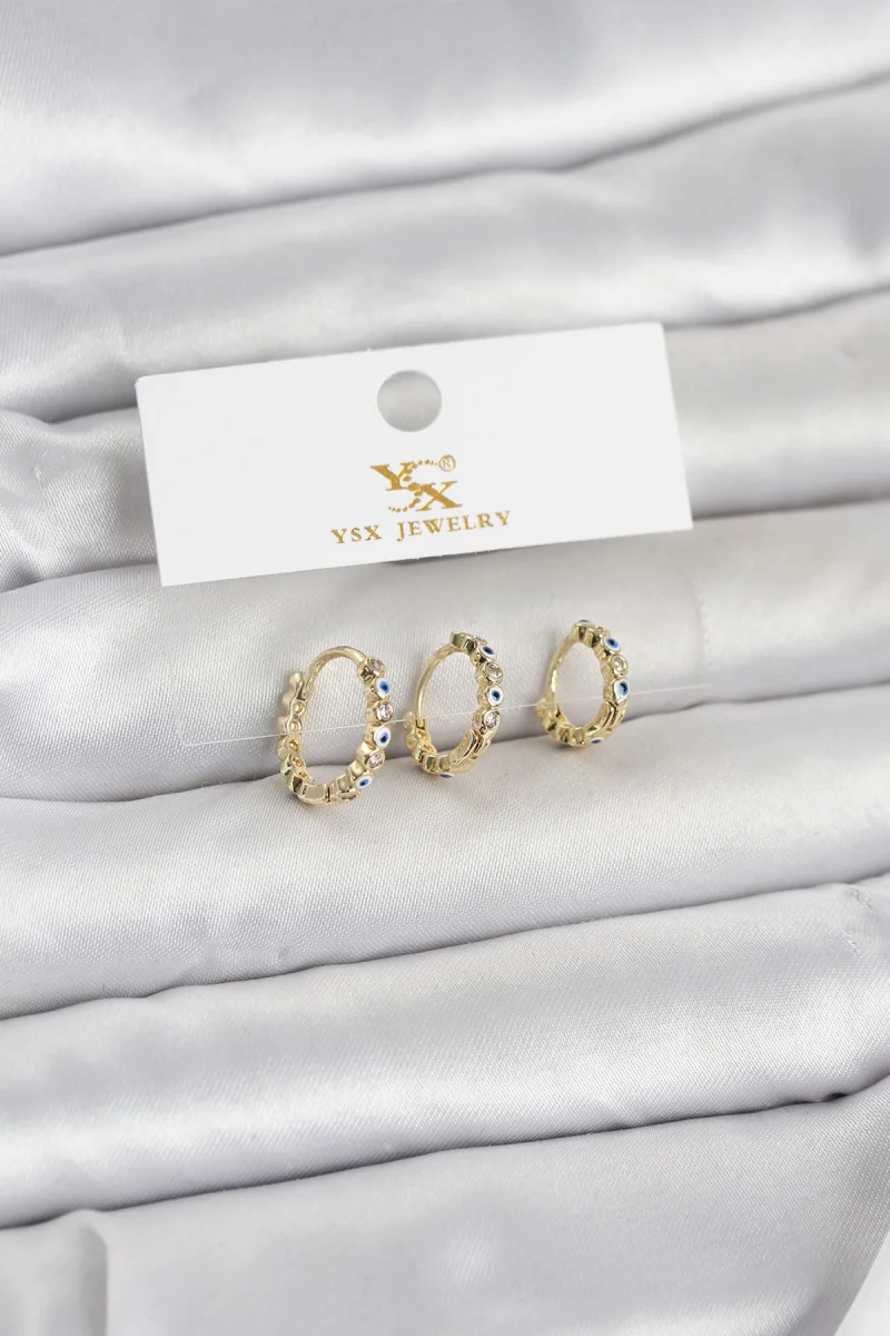 Pirinç Gold Renk Nazarlı Model 3'lü Kadın Küpe