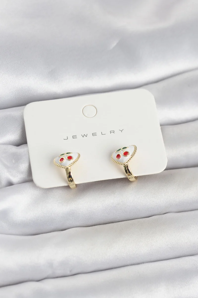 Pirinç Gold Renk Mineli Kalp Kiraz Model Çocuk Küpe