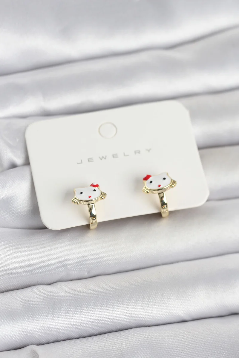 Gold Renk Kedi Model Mineli Çocuk Küpe