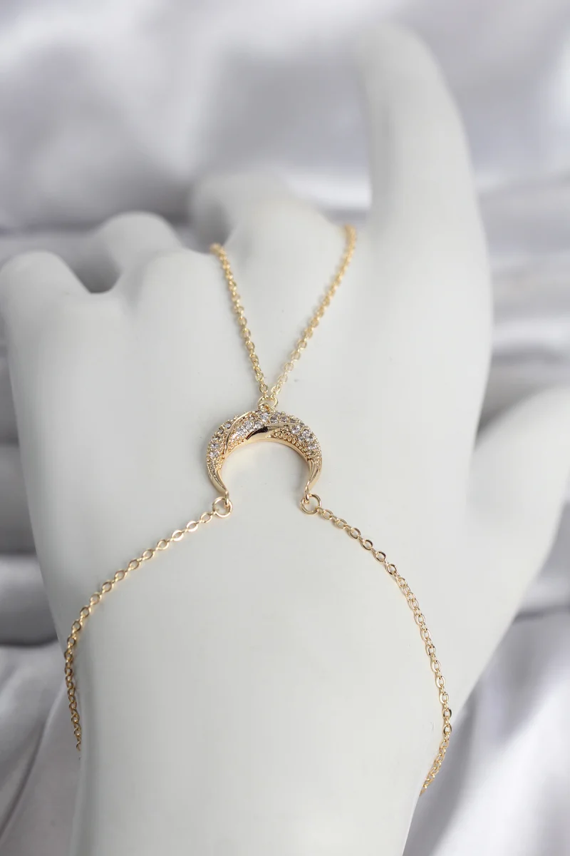 Pirinç Gold Renk Hilal Model Zirkon Taşlı Kadın Şahmeran