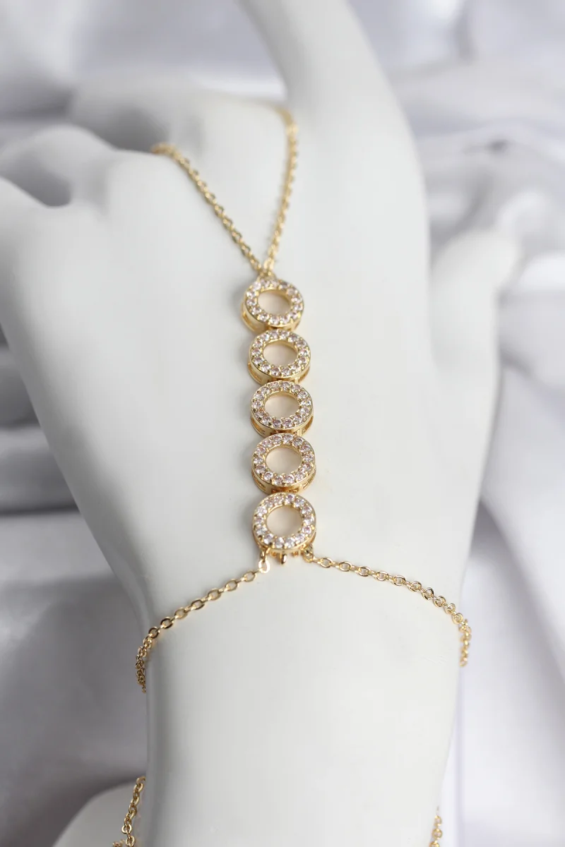 Pirinç Gold Renk Zirkon Taşlı Sıralı Halka Model Kadın Şahmeran