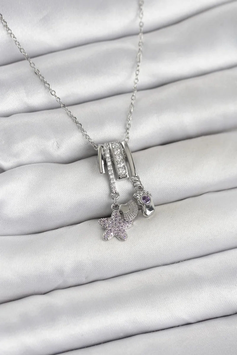 316L Çelik Gümüş Zirkon Taşlı Deniz Tema Charmlı Kadın Kolye