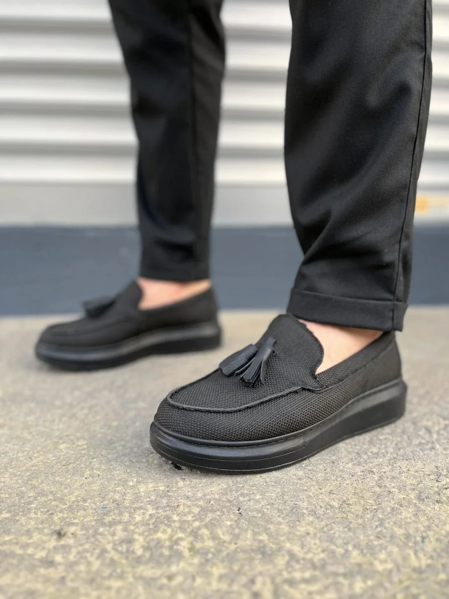 JY154 Blaze Bağcıksız Püsküllü Keten Erkek Günlük Spor Klasik Ayakkabı KST - Siyah