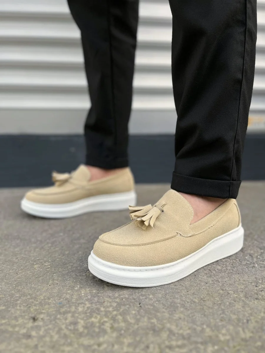 JY154 Blaze Bağcıksız Püsküllü Süet Erkek Günlük Spor Klasik Ayakkabı SBT - Krem