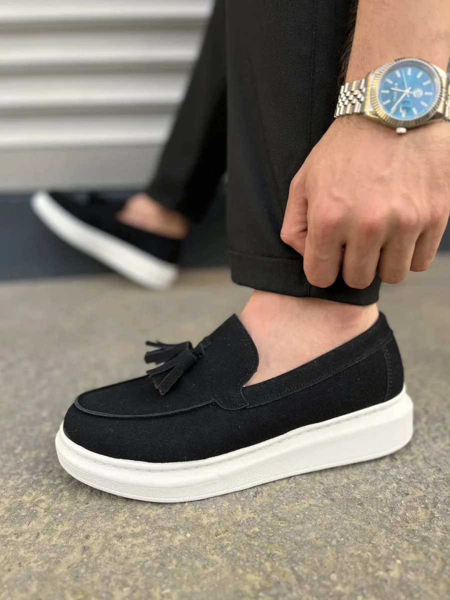 JY154 Blaze Bağcıksız Püsküllü Süet Erkek Günlük Spor Klasik Ayakkabı SBT - Siyah