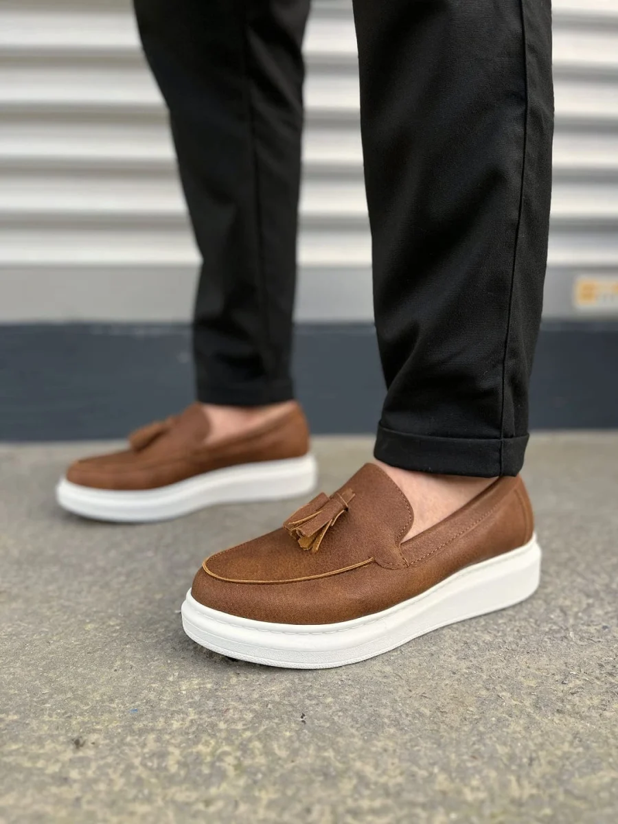 JY154 Blaze Bağcıksız Püsküllü Cilt Erkek Günlük Spor Klasik Ayakkabı CBT - Taba