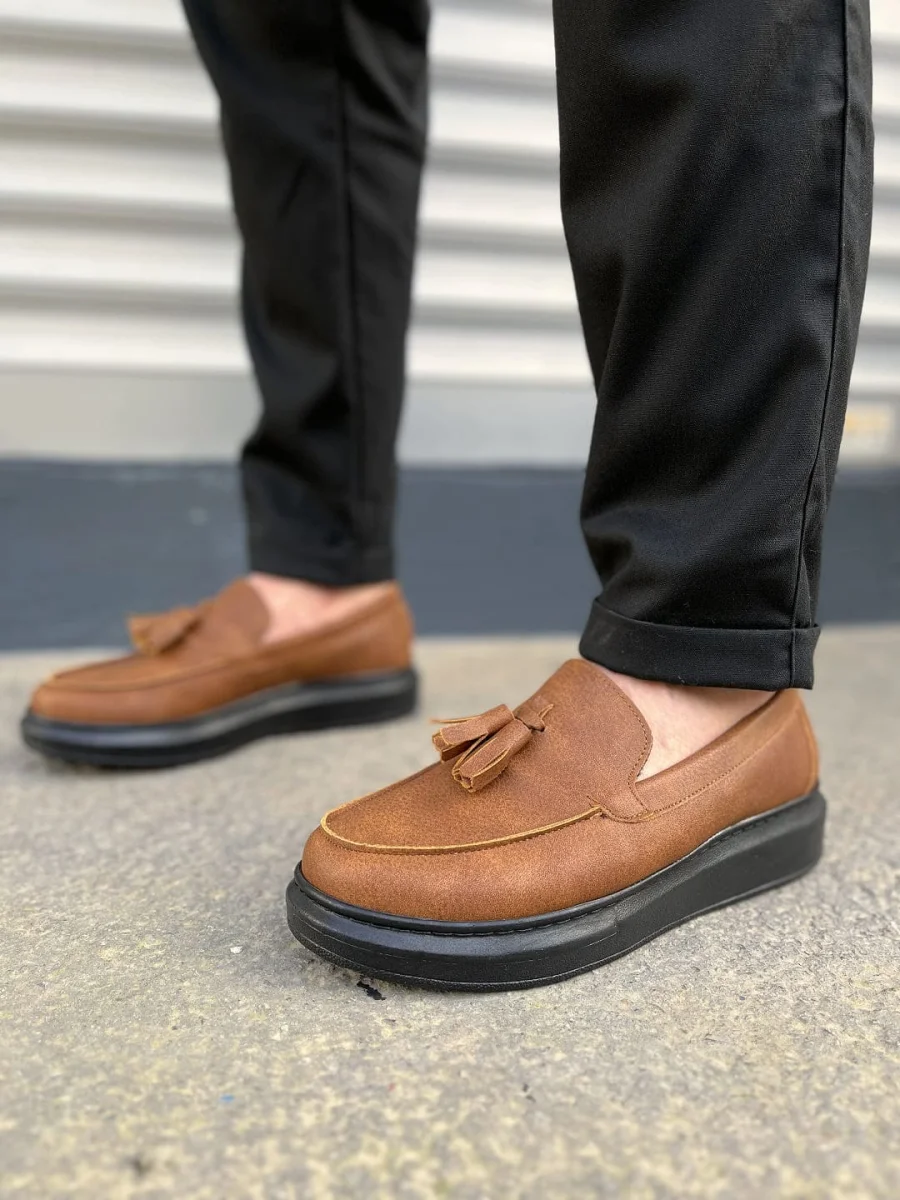 JY154 Blaze Bağcıksız Püsküllü Cilt Erkek Günlük Spor Klasik Ayakkabı CST - Taba